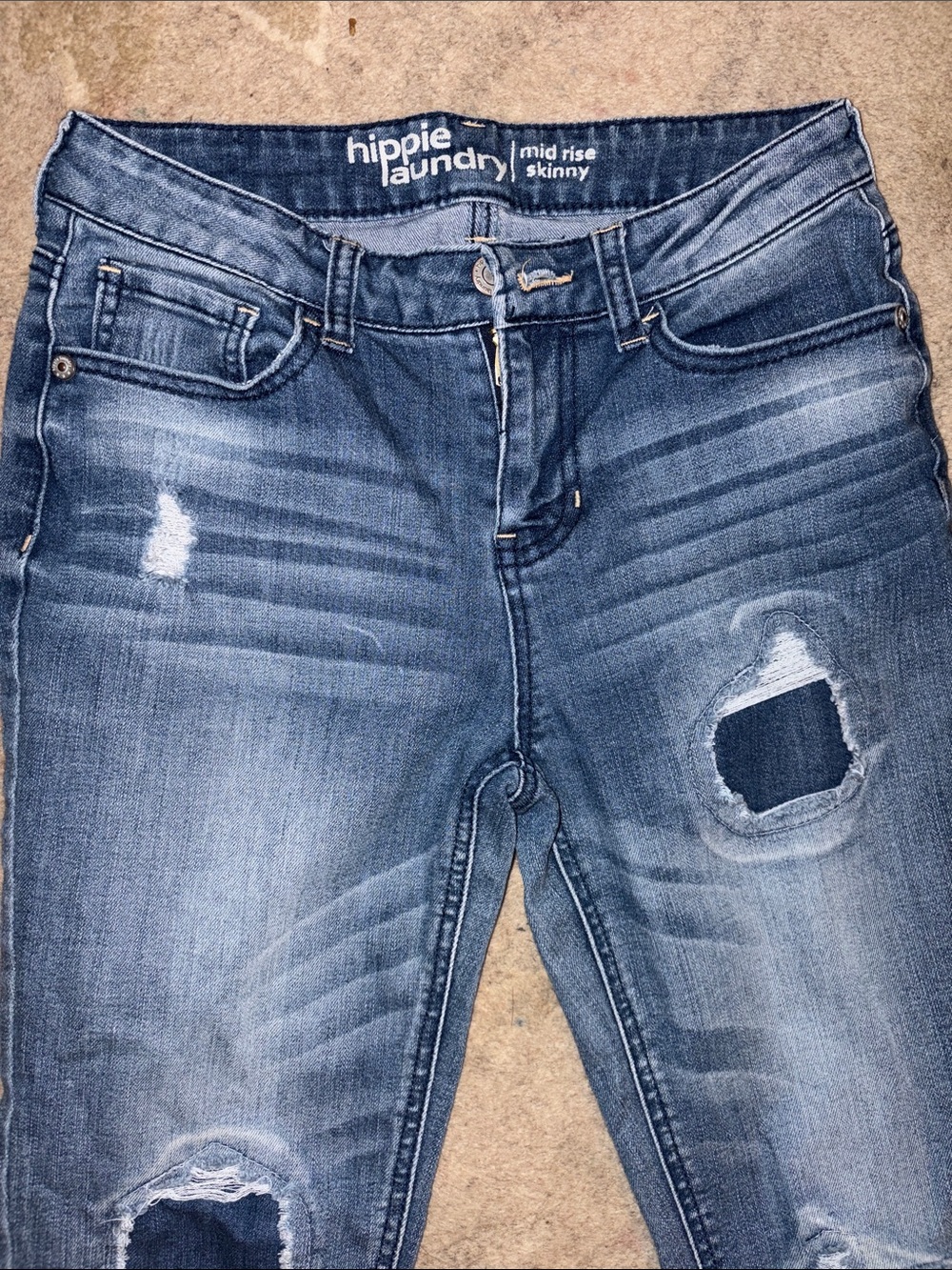 hippie laundry Distressed Faded Blue Mid-Rise Skinny Jeans